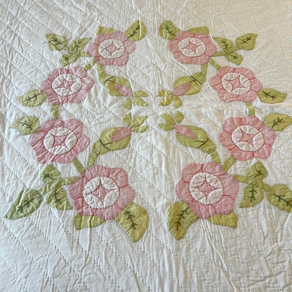 VTG PDK Limited Edition King Quilt 94x88 Rose Vine Applique Numbered 206/2000